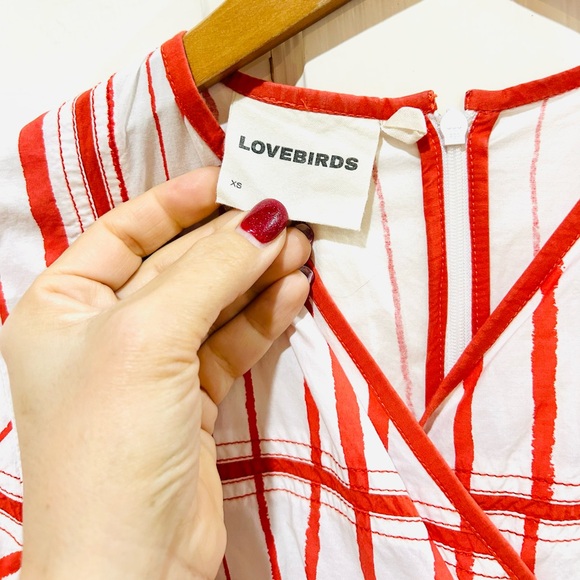 {LOVEBIRDS} Red & White Striped Designer High-Low Midi Dress - Picture 7 of 10
